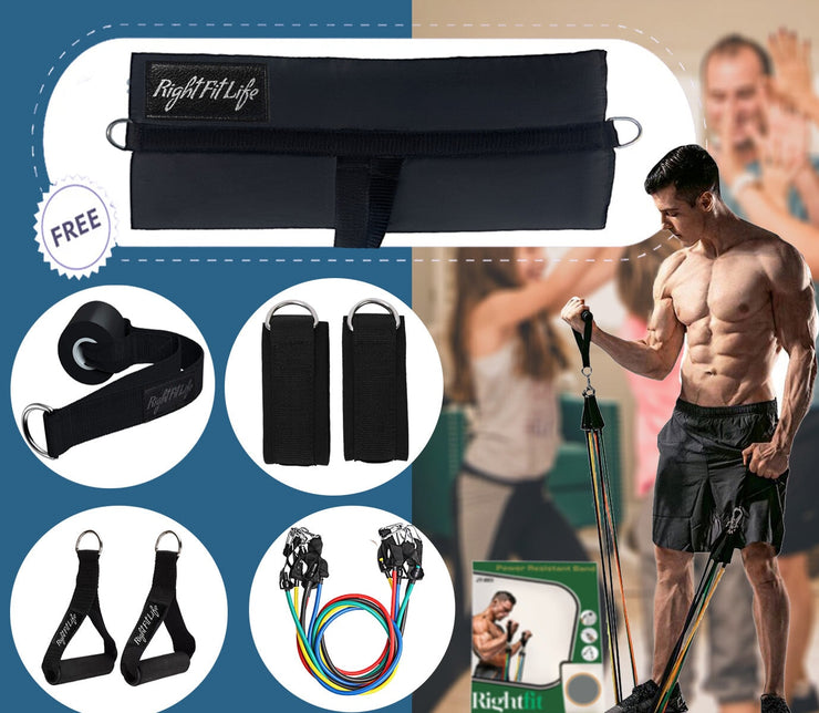 Power Portable Resistance Band 12 Piece Set With Belt- 145kg
